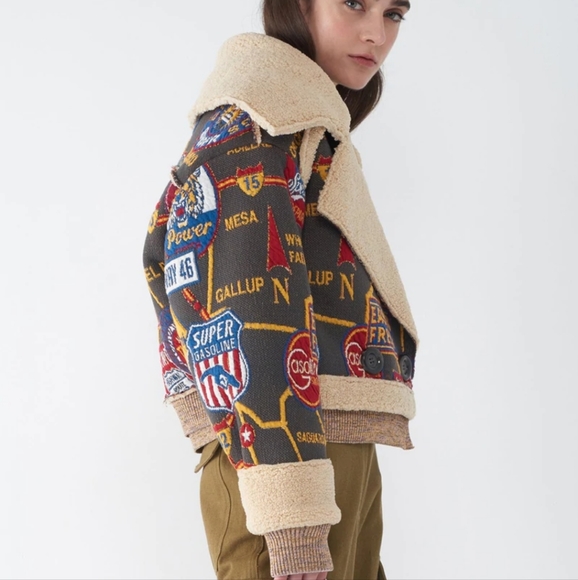SOSKEN | January tapestry road map knit sherpa button close biker jacket - Picture 15 of 15